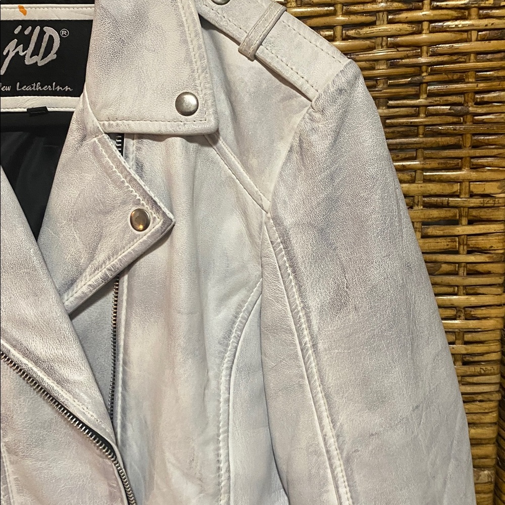 EUC Jild New Leather Inn white gray motorcycle biker jacket soft 100% leather XL - Picture 4 of 15
